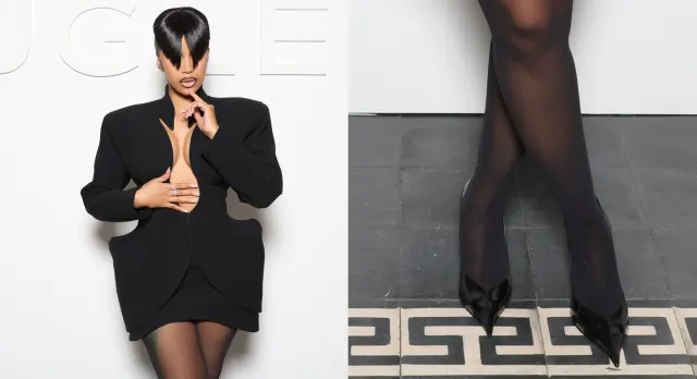 Cardi B Is the Pointy Villain, Wears All Black and Sharp Leather Stilettos to Mugler Spring 2025 Show